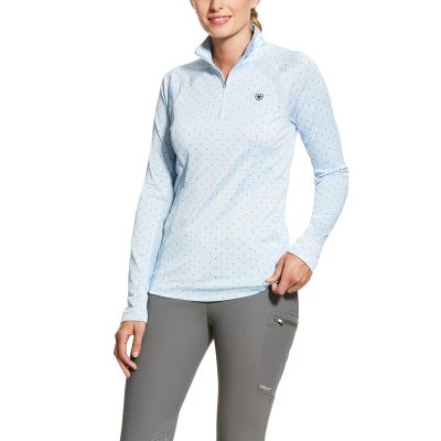 Ariat English: Sunstopper 2.0 1/4 Zip Base Layer Mujer - Azules Claro (WBJYF8792)